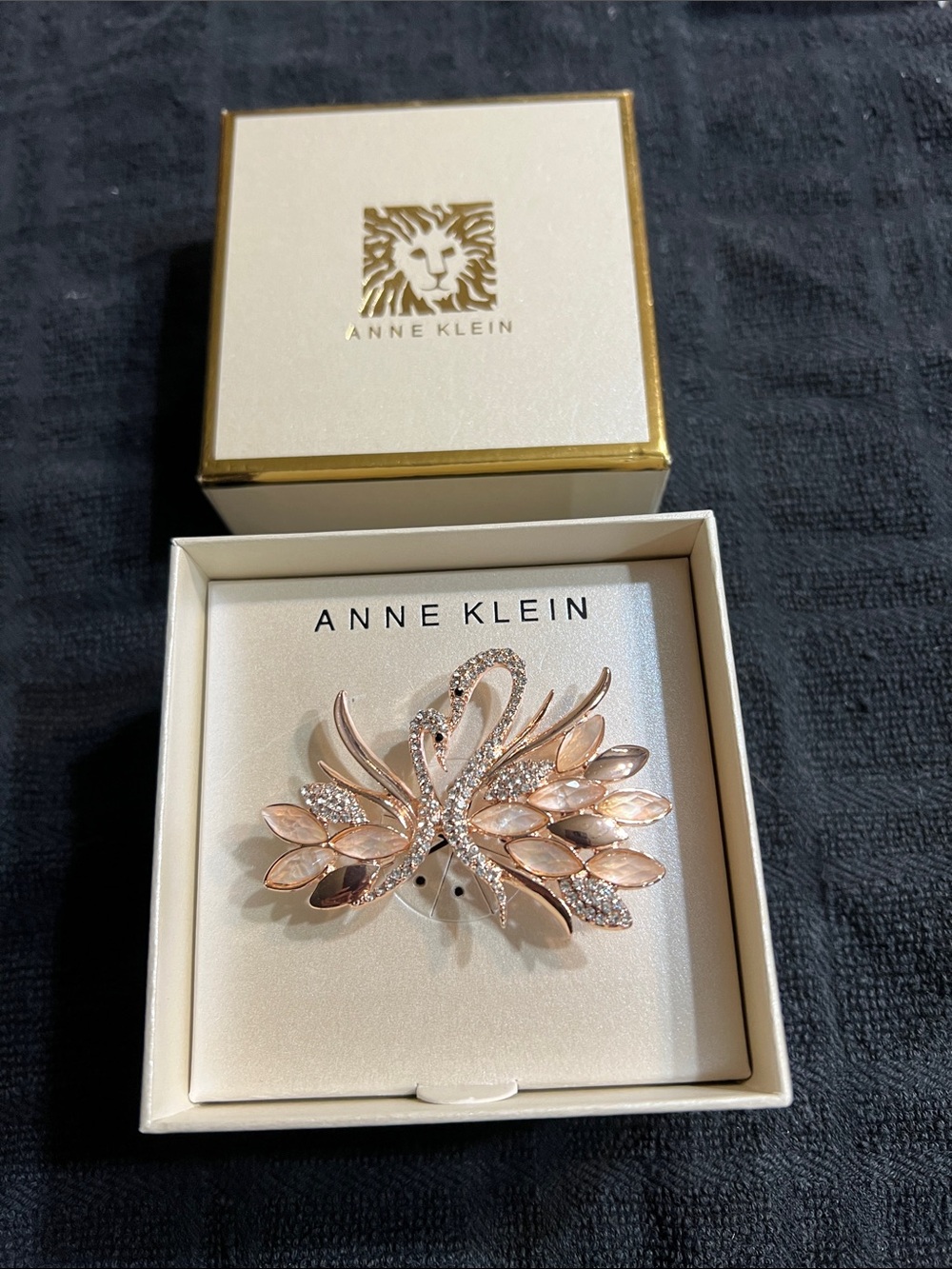 Anne Klein Rose Gold Swan Brooch with Crystal Accents